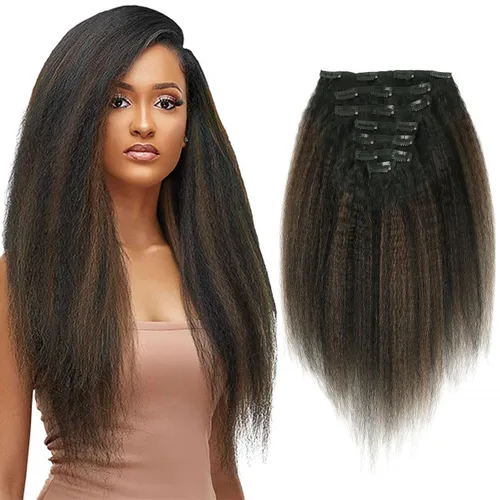 Miniatura 19 de ABH AMAZINGBEAUTY HAIR Extensiones de cabello lacio rizado con clip para mujeres negras, color natural, extensiones de cabello humano virgen