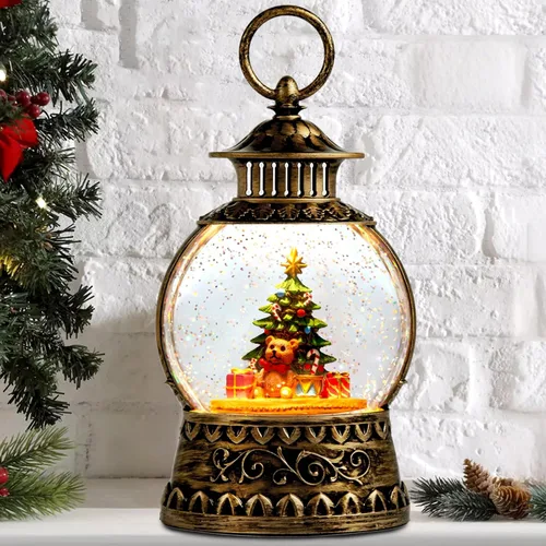 Miniatura 18 de Globo de nieve de muñeco de nieve de Navidad, linterna musical de muñeco de nieve con temporizador de 6 horas, USB, funciona