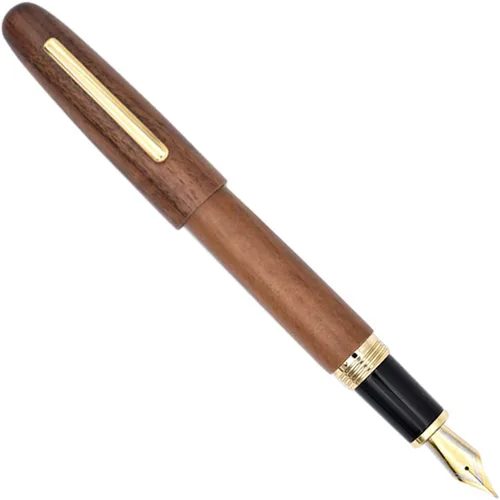 Jinhao 9056 Pluma estilográfica vintage de madera natural, punta fina, madera Juglans regia