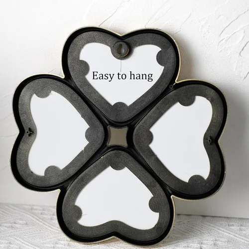 Miniatura 7 de Juego de 3 espejos decorativos de pared pequeños con forma de corazón, espejo decorativo de trébol de cuatro hojas (dorado)
