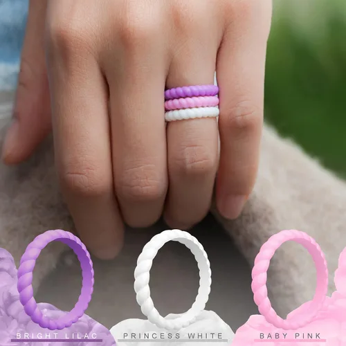 Miniatura 5 de ThunderFit - Anillos de matrimonio de silicona con diseño trenzado y delgado para mujer