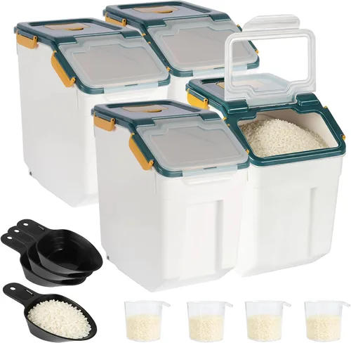 Miniatura 10 de Contenedor de arroz de 25 libras de harina a granel para almacenamiento de azúcar, contenedor de plástico para cereales secos con cuchara y taza