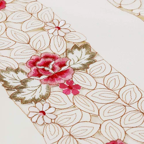 Miniatura 6 de LeLehome - Mantel de encaje bordado con flores cafés, color crema y beige, diseño clásico y tela que no se arruga para mesa de comedor