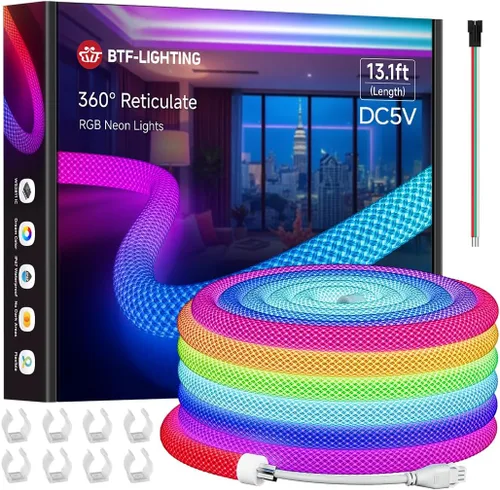 Miniatura 14 de BTF-LIGHTING 9.8 pies WS2811 WS2812B IC RGB 360 Grados Tira LED de Colores Neon Flexible de Silicona de Nylon con Patrón Reticulado IP67 Impermeable