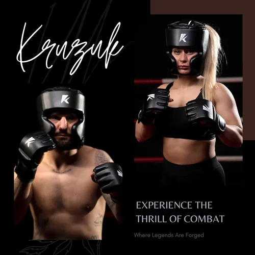 Miniatura 6 de Kruzak - Gorros de boxeo unisex - Entrenamiento de MMA, acolchado ajustable, Kara, Muay Thai, Kickboxing, Sparring, artes marciales, karate, Negro