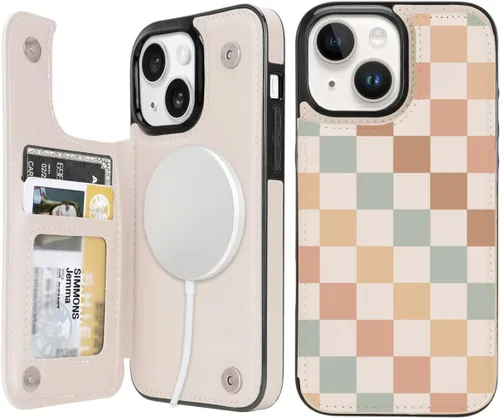 Miniatura 35 de uCOLOR Funda de piel con tapa para tarjetas compatible con iPhone 13 6.1, iPhone 14 6.1, mujeres y niñas con tarjetero y función atril