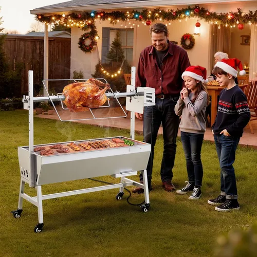Miniatura 8 de VEVOR Parrilla asadora, asador de cerdo y cordero al aire libre de 37 pulgadas, asador de asador de carbón con capacidad de 132 libras, ruedas