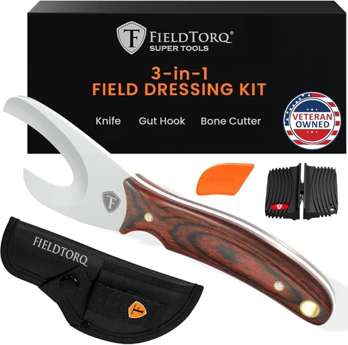 Miniatura 11 de Kit de afilado FieldTorq Herramienta súper 3-en-1 con funda y afilador Cuchillo de pelado para caza Gancho intestinal Juego de cuchillos