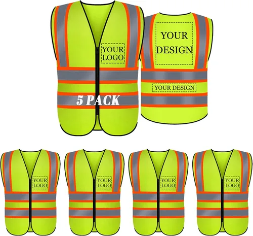 Miniatura 12 de Chaleco de seguridad con logotipo personalizado de alta visibilidad, chaleco reflectante clase 2, ropa de trabajo de construcción con 5 bolsillos