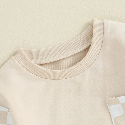 Miniatura 54 de Conjunto de ropa de otoño e invierno para bebé niño pequeño, sudadera de manga larga con colores contrastantes, pantalones elásticos para recién
