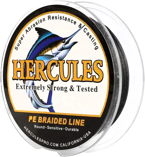 HERCULES Línea de pesca trenzada rentable súper fundida de 8 hebras de 10LB a 300LB de resistencia para agua salada, 109/328/547/1094 yardas Negro