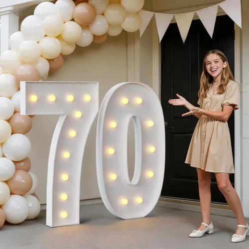 Miniatura 41 de IMPRSV Letras de mosaico iluminadas de marquesina, 4 pies para globos y fiestas, decoración de kit de arco