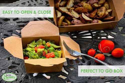Miniatura 3 de EcoQuality Paper Take Out - Contenedores de comida de 96 onzas, cajas de papel kraft marrón de 8 x 6 x 3 1/2 pulgadas, aptos para microondas, a