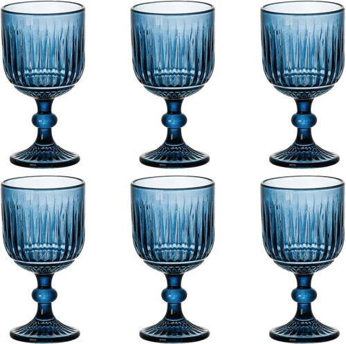 Taganov Juego de 6 copas azules para beber vino, copas de agua, vasos de colores vintage de 11 onzas para bodas, fiestas, bares, verticales, con