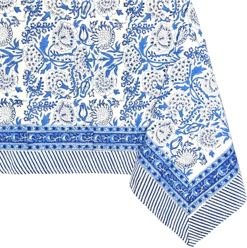 Miniatura 37 de ATOSII Mantel Redondo Bohemio Jade de Algodón 100%, Mantel de Lino con Estampado Floral de Bloques para Comedor, Fiestas, Bodas, Exteriores I