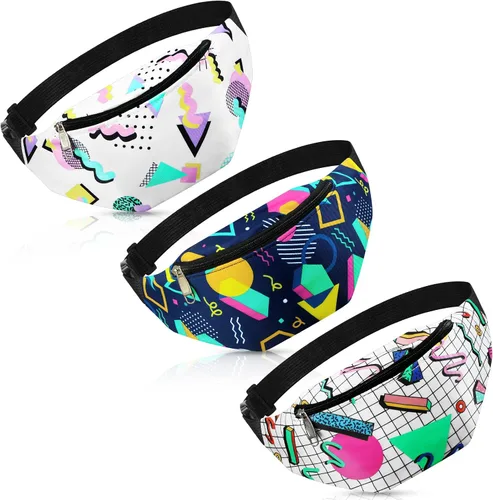 3 Riñoneras de los años 80 y 90, bolsas de cintura retro de neón de los años 80 y 90, accesorios de atuendo para hombres y mujeres, bolsas casuales