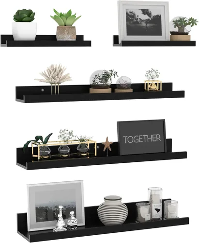 Giftgarden Juego de 5 estantes flotantes de 24 pulgadas montados en la pared, estantes de pared de madera negra para baño, dormitorio, cocina, sala