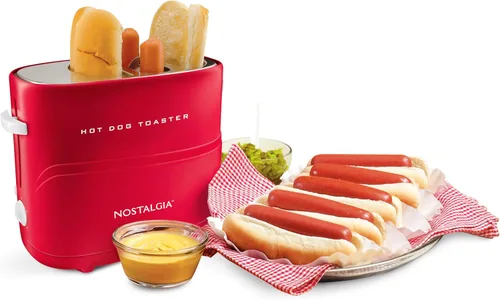 Miniatura 8 de Nostalgia Tostadora de 4 ranuras para perritos calientes y panecillos con pinzas mini, tostadora de hot dogs funciona con pollo, pavo, salchichas