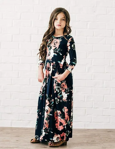 Miniatura 57 de 21KIDS Vestido largo floral de manga larga 3/4 con bolsillos para niñas de 6 a 12 años