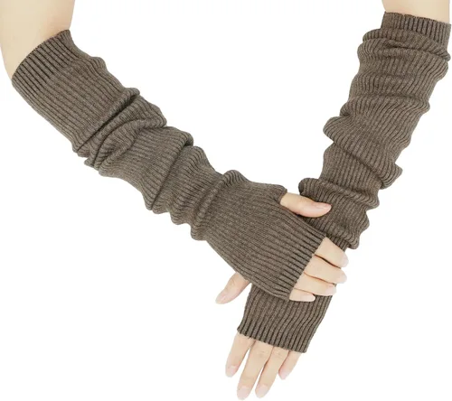 Miniatura 54 de Guantes cálidos de cachemira de brazo largo para mujer, guantes de invierno acogedores sin dedos, calentadores de brazos suaves, gran regalo