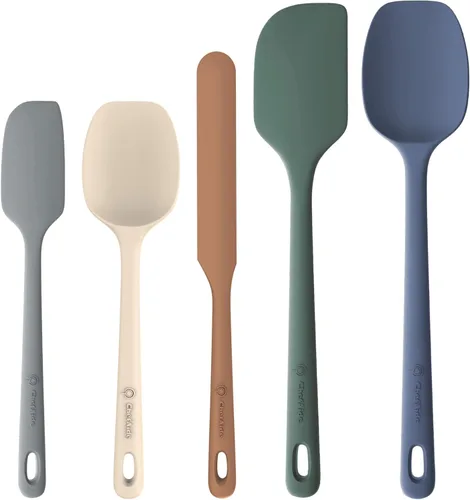 ChefAide Juego de 5 espátulas de silicona, espátula de goma de grado alimenticio, mango fuerte mejorado con agarre ergonómico, resistente al calor