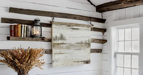 Miniatura 8 de Yihui Arts Arte de pared del paisaje del lago - Pintura rústica de granja en lienzo con árbol texturizado y acentos de lámina dorada