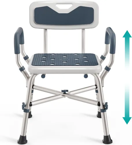 PELEGON Silla de ducha para personas mayores y discapacitadas (450 libras) con reposabrazos y respaldo acolchados, asiento de ducha de altura Azul