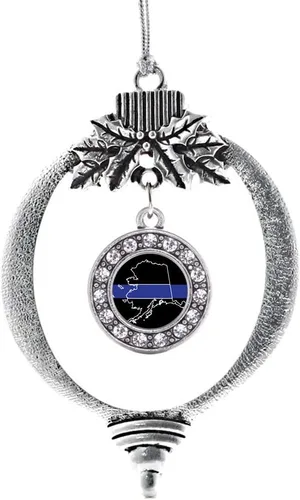 Miniatura 145 de Inspired Silver - Bonita bandera estadounidense - Adorno de Navidad plateado - Adorno de árbol de Navidad con dije circular con circonita cúbica