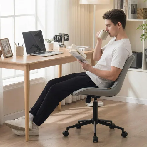 Miniatura 5 de YOUNIKE Silla de Oficina, Silla de Escritorio sin Brazos con Ruedas, Sillas Giratorias Ajustables Rodantes para Oficina en Casa Computadora y Gris