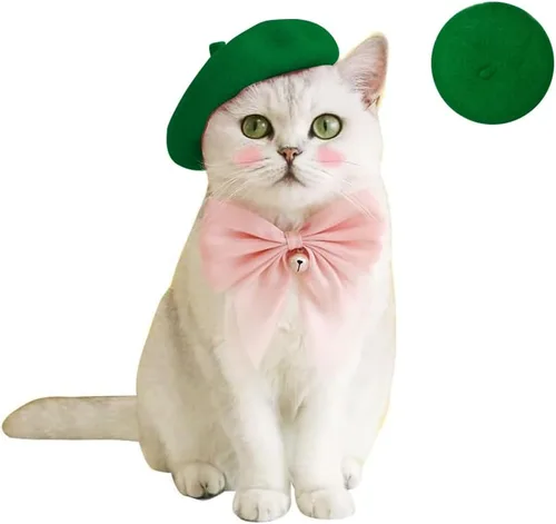 Miniatura 8 de Gorras de boina para perro, gorras para gatos, moda de cuatro estaciones, divertidas, de lana, cómodas (rosa)