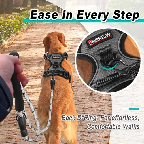 Miniatura 3 de BARKBAY Arnés para perro sin tirones para perros medianos, ajustable, reflectante, cómodo, sin estrangulamiento, resistente - perfecto para Gris