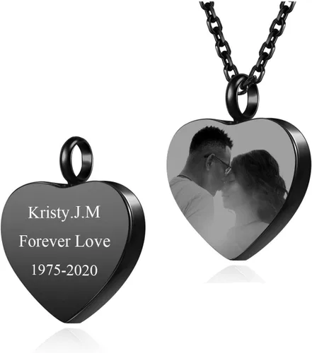 Personalized Master Collar personalizado de urna de cremación con foto y texto, collar de urna de corazón para cenizas, joyería de recuerdo de