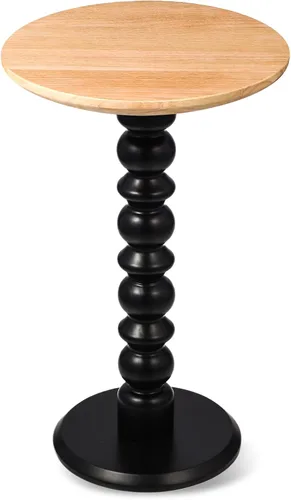 Mesa auxiliar redonda de madera maciza, mesa pequeña para bebidas para espacios pequeños, mesa auxiliar de pedestal con base de madera, mesa