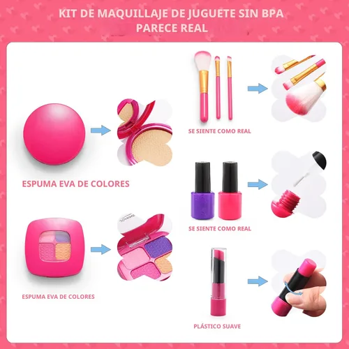Miniatura 6 de Kit de maquillaje de simulación para niñas pequeñas, juego de maquillaje para niños de 3 a 5 años, bolso de juguete de unicornio con maquillaje
