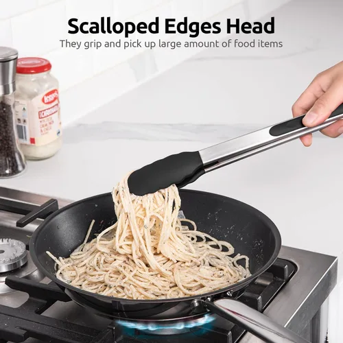 Miniatura 4 de Pinzas de cocina resistentes al calor de 600ºF: U-Taste Juego de pinzas de cocina de silicona de 9+12 pulgadas con puntas de goma antiadherentes