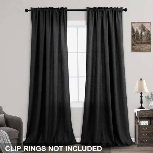 Miniatura 44 de KOUFALL Juego de 2 cortinas de puerta francesa, cortinas de lino para puerta/ventana, cortina transparente boho para cristal lateral delantero
