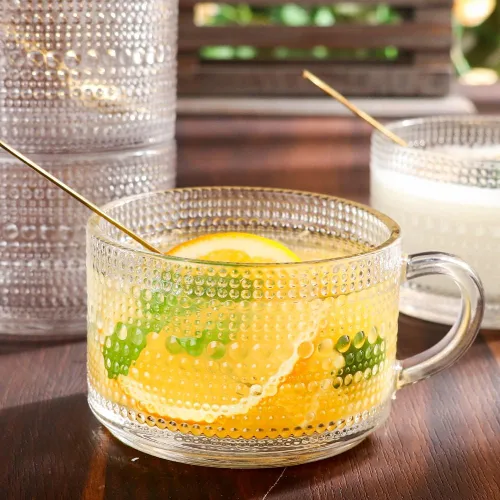 Miniatura 3 de Juego de Tazas de Café de Vidrio Clásico de 4, Tazas de Café de Vidrio Grabadas de 14 Onzas, Tazas de Café Apilables para Cereal, Yogur, Café