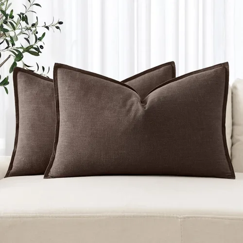 Miniatura 27 de MIULEE - Juego de 2 fundas de almohada decorativas de lino, estilo bohemio, rústico, neutral, para sofá, cama, 16 x 16 pulgadas, color marrón