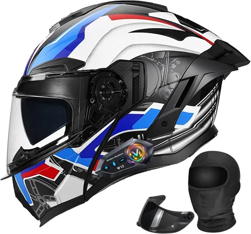 Miniatura 14 de Casco Modular Moto con Bluetooth Integrado, Doble Visera para Día/Noche, Ventilación Avanzada Múltiple, Forro Extraíble Lavable, Certificado DOT
