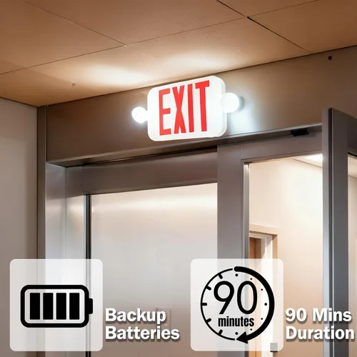 Miniatura 3 de LIT-PaTH Letrero LED de salida combinado con 2 luces de cabeza ajustables y cara doble, baterías de respaldo, iluminación de salida de emergencia