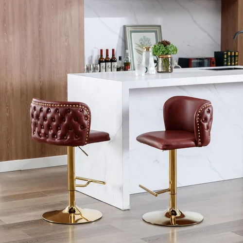 Miniatura 10 de AMNOOL Juego de 2 taburetes de bar tapizados de poliuretano modernos, taburetes de bar giratorios, altura del asiento ajustable, respaldo completo