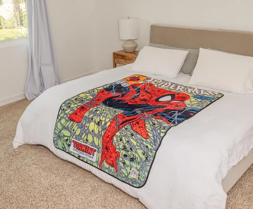 Miniatura 9 de Manta de forro polar con estampado gráfico digital oficialmente licenciado de Marvel Spider-Man de los 90, cubierta Torment, 114,3 cm x 152,4 cm