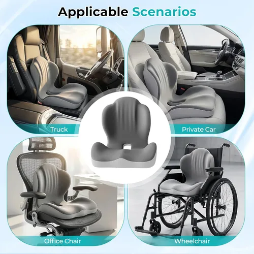 Miniatura 7 de Cojín de asiento con almohada de apoyo lumbar para conductor de camión, cojín de espuma viscoelástica para aliviar la presión del coxis y conducción