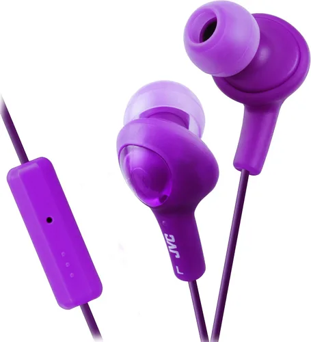 JVC HAFR6A Gummy Plus audífonos aislantes de ruido con micrófono y mando a distancia, color azul menta Violeta