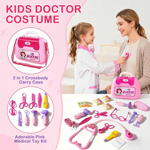 Miniatura 2 de Disfraz de doctor para niños – Juego de juguetes de simulación médica para niñas – Kit de médicos para niños pequeños de 3 a 5 años – Conjuntos