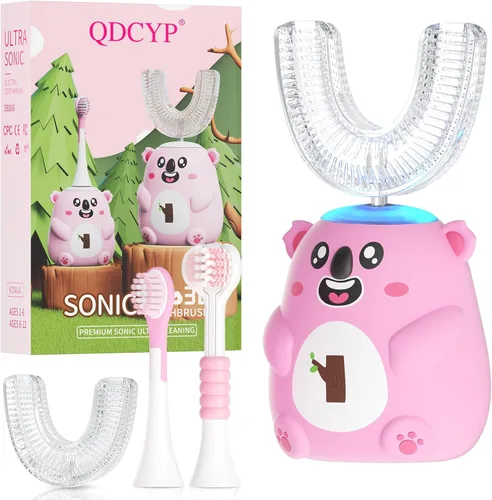 Miniatura 9 de Cepillo de dientes eléctrico en forma de U para niños, limpieza sónica automática de 360°, 6 modos, 4 cabezales de cepillo, bonito diseño de koala