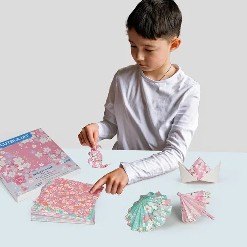 Miniatura 7 de 112 hojas de papel de origami más pesado con patrón de flor de cerezo japonés Sakura Bronzing Chiyogami 6" 15cm papel Washi fácil de plegar