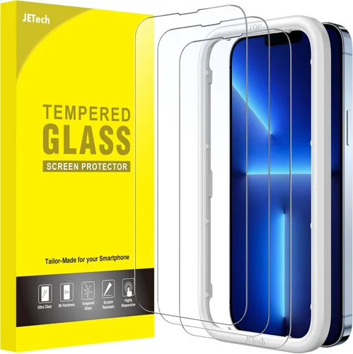 JETech Protector de pantalla de cobertura completa para iPhone 13 Pro Max de 6.7 pulgadas, película de vidrio templado con herramienta de fácil