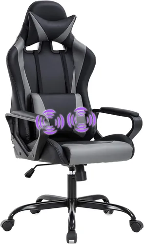 Miniatura 8 de Silla de oficina para videojuegos con brazos y apoyo lumbar, reposacabezas con respaldo alto, de piel sintética, silla de escritorio ergonómica