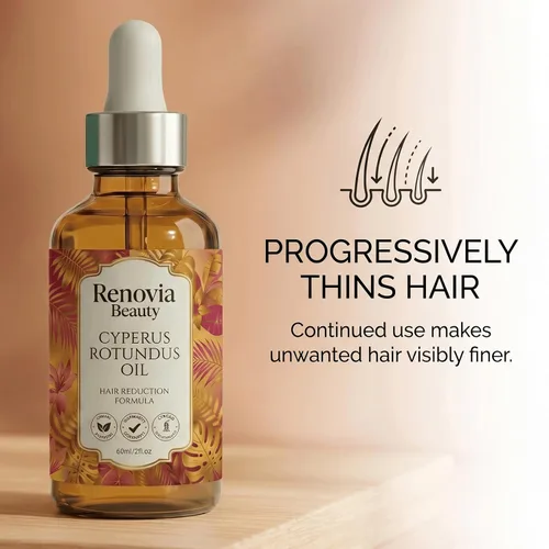 Miniatura 4 de Renovia Beauty Cyperus Rotundus - Aceite de depilación Renovia Beauty, detiene el crecimiento del vello no deseado de forma natural, 2 onzas